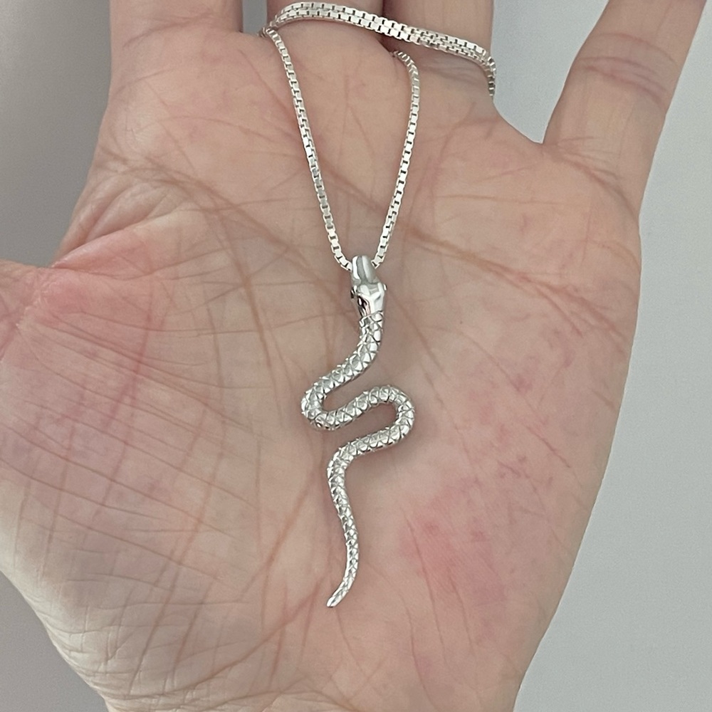 Sterling Silver Long Snake Necklace, Reptile Necklace, Silver Necklaces